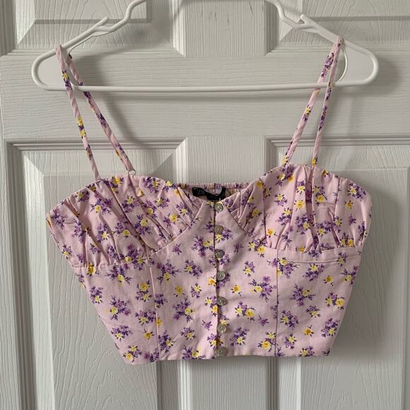 Zara NWOT pink floral corset style coquette crop top medium - Picture 1 of 9